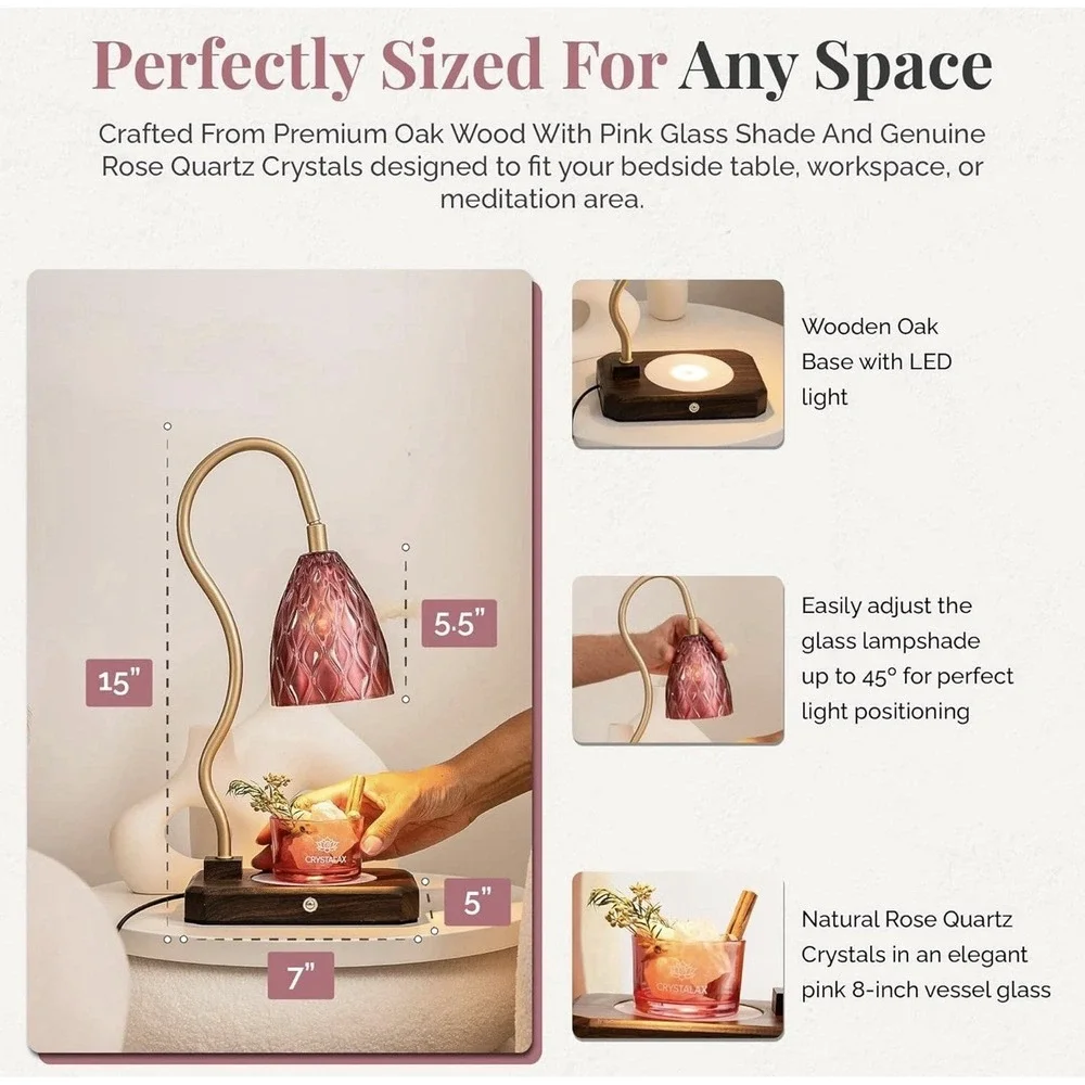 Crystalax Crystal Candle Warmer Lamp with Real Rose‎ Quartz